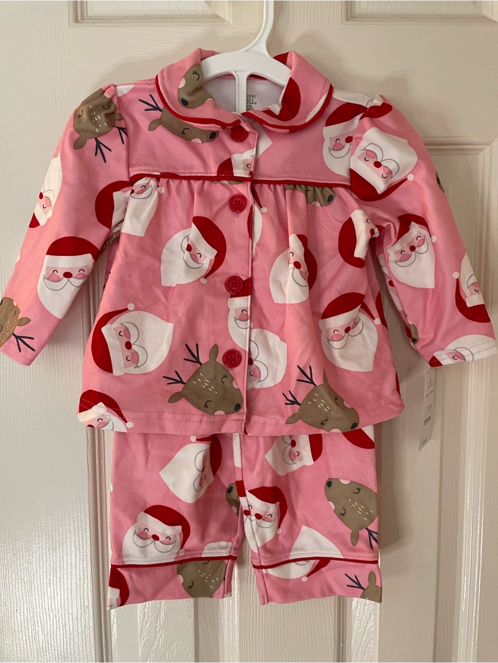 Carters Pink Santa & Reindeer Pajama Set NWT Infant Toddler 12mon